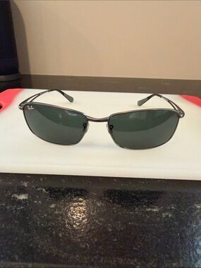 Ray-Ban Metal Rectangular Sunglasses in Gunmetal with Green Lenses